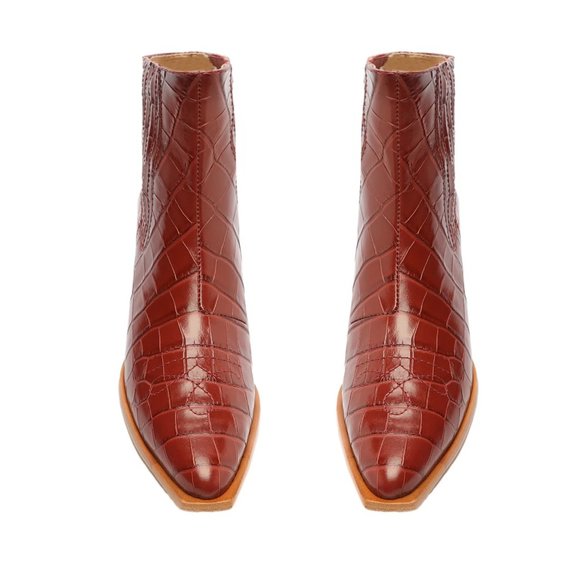 Schutz Briani Crocodile Embossed Leather Bootie - Picture 2 of 2